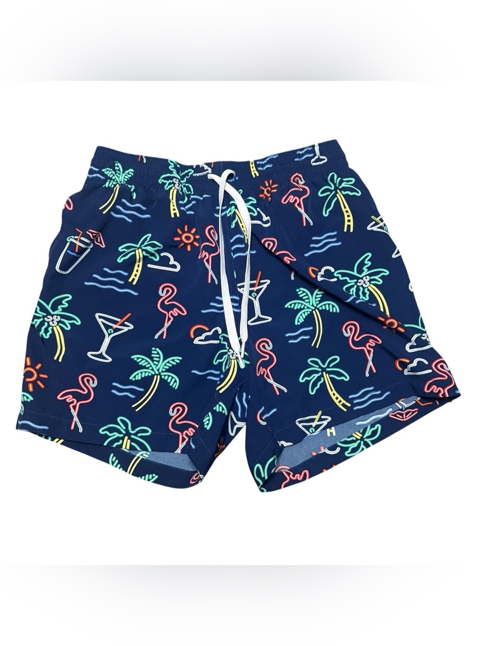 Chubbie's Swim Trunks Navy Flamingo Palm Tree Cocktail Men's Medium